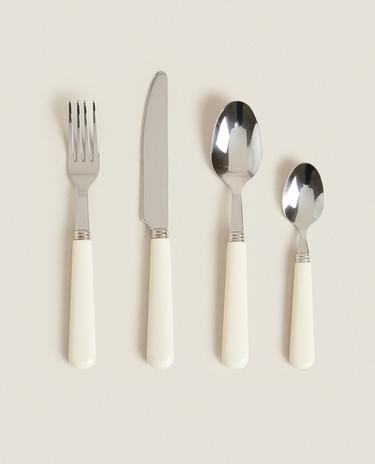4-PIECE FLATWARE SET WITH COLORED HANDLE
