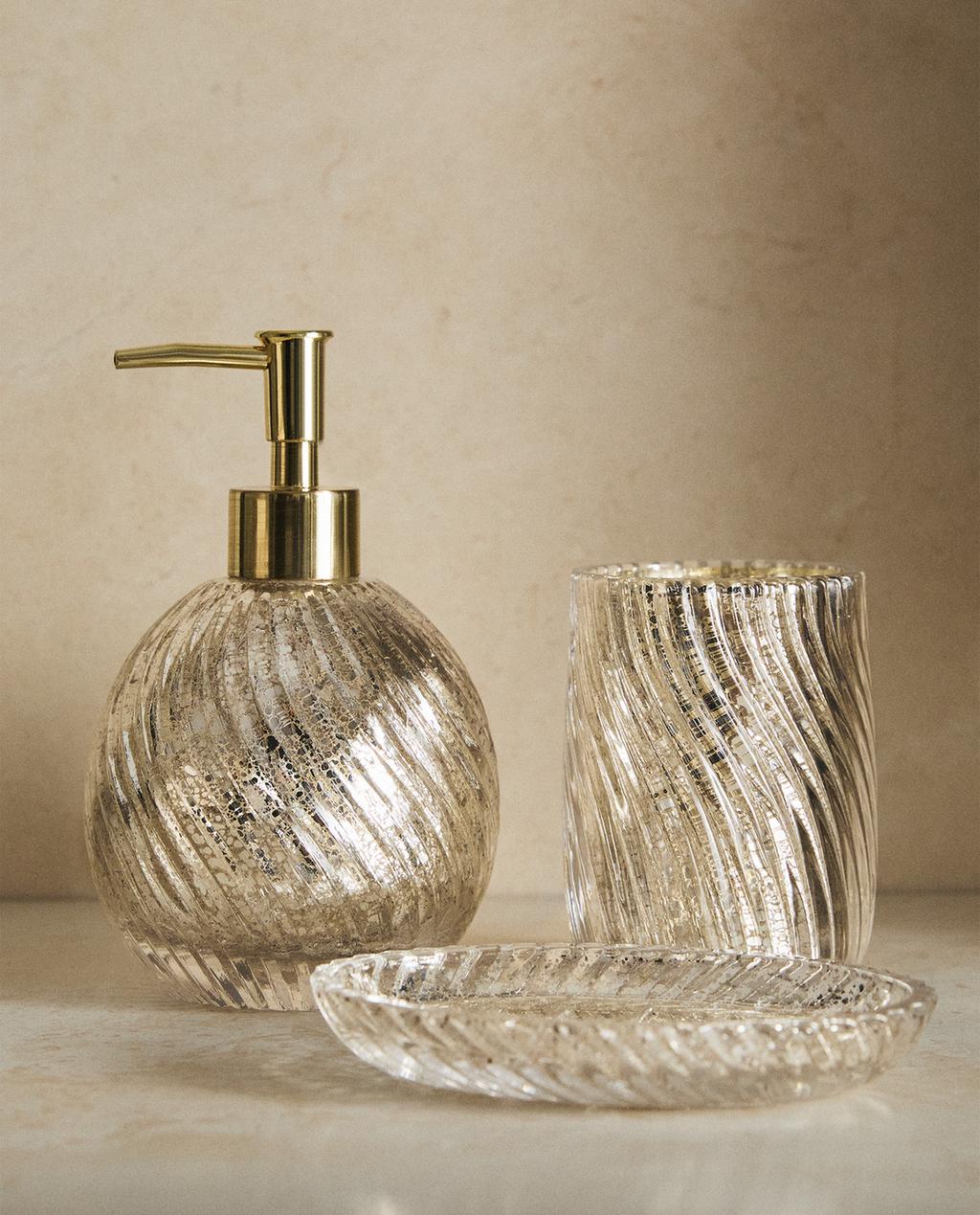 MERCURISED GLASS BATHROOM SET