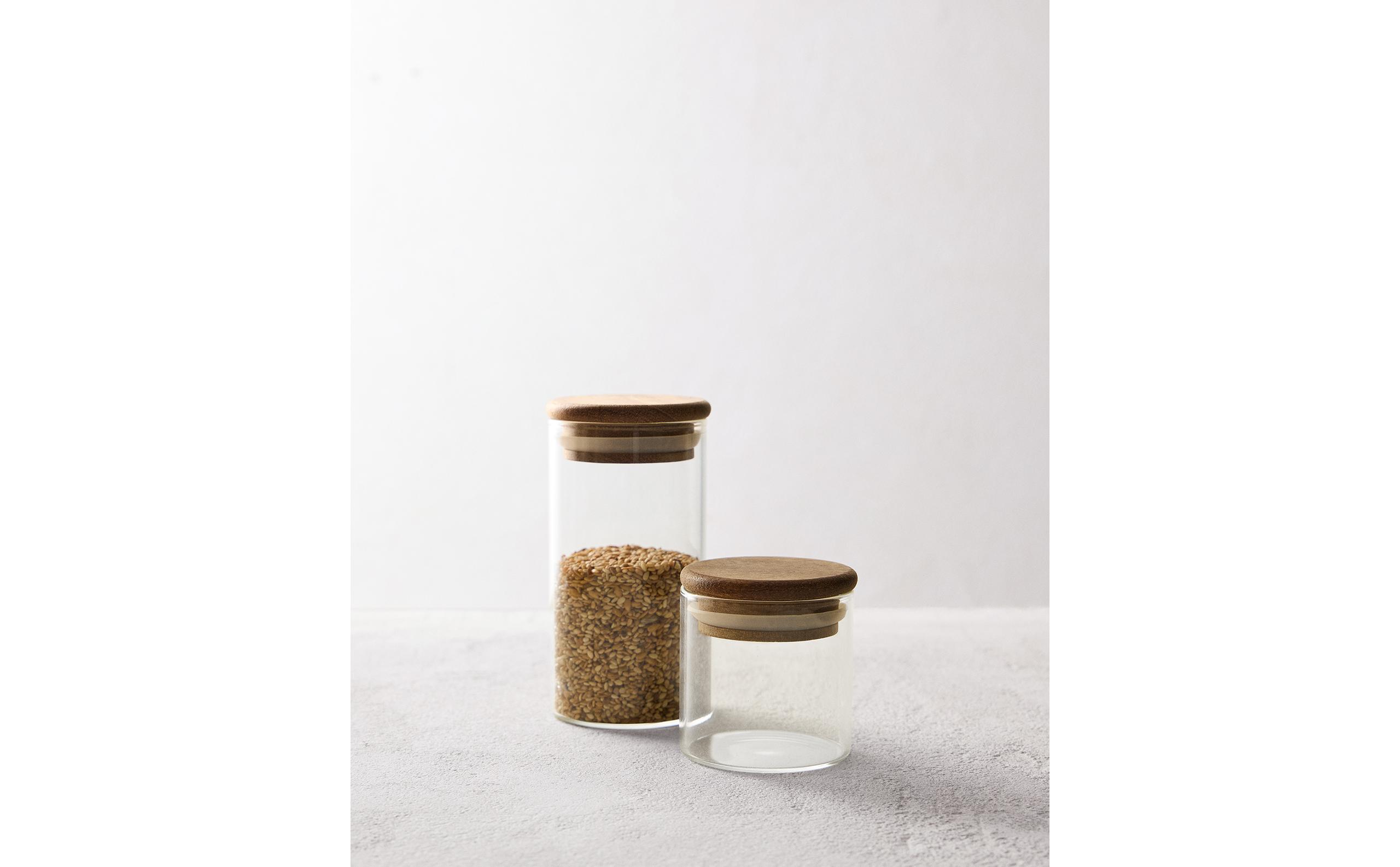 GLASS WOOD KITCHEN STORAGE JAR