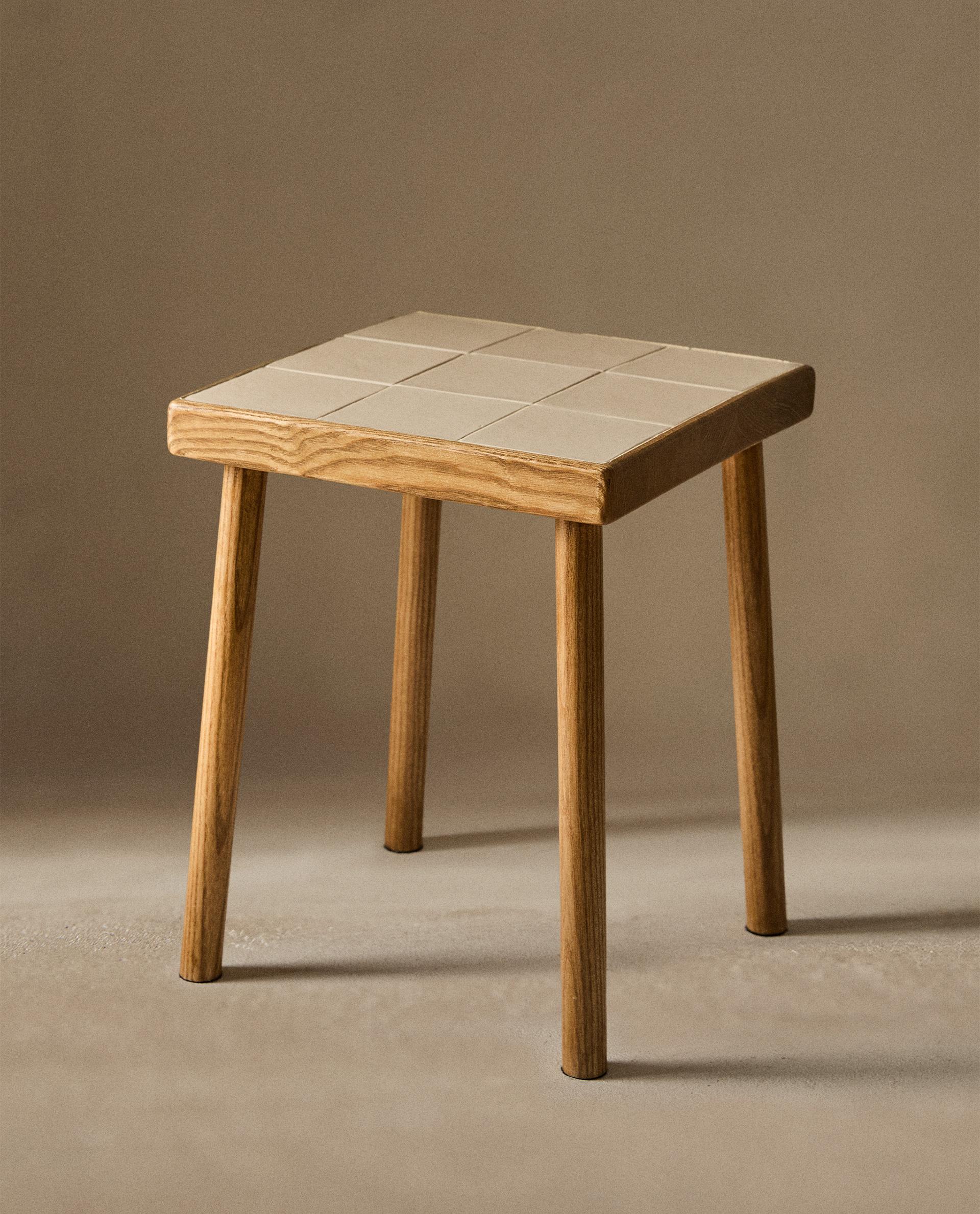 WOOD AND TILE STOOL