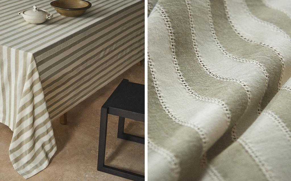 TISCHDECKE MIT STREIFEN UND EINSÄTZEN TISCHDECKE MIT STREIFEN UND EINSÄTZEN