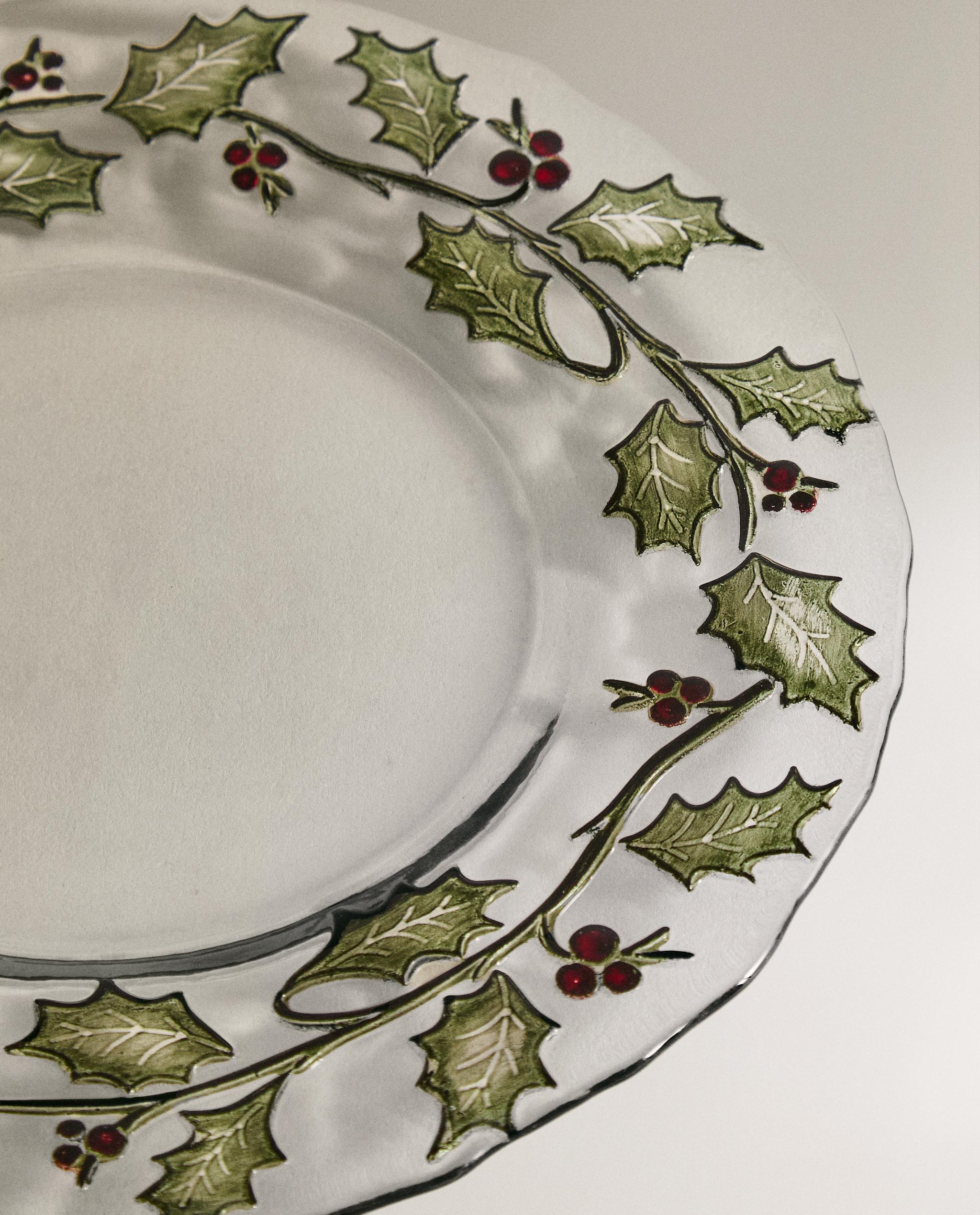 クリスマス ヒイラギの葉 ガラスデザートプレート | Zara Home 日本/Japan