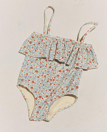 KIDS’ FLORAL RUFFLED BEACH SWIMSUIT