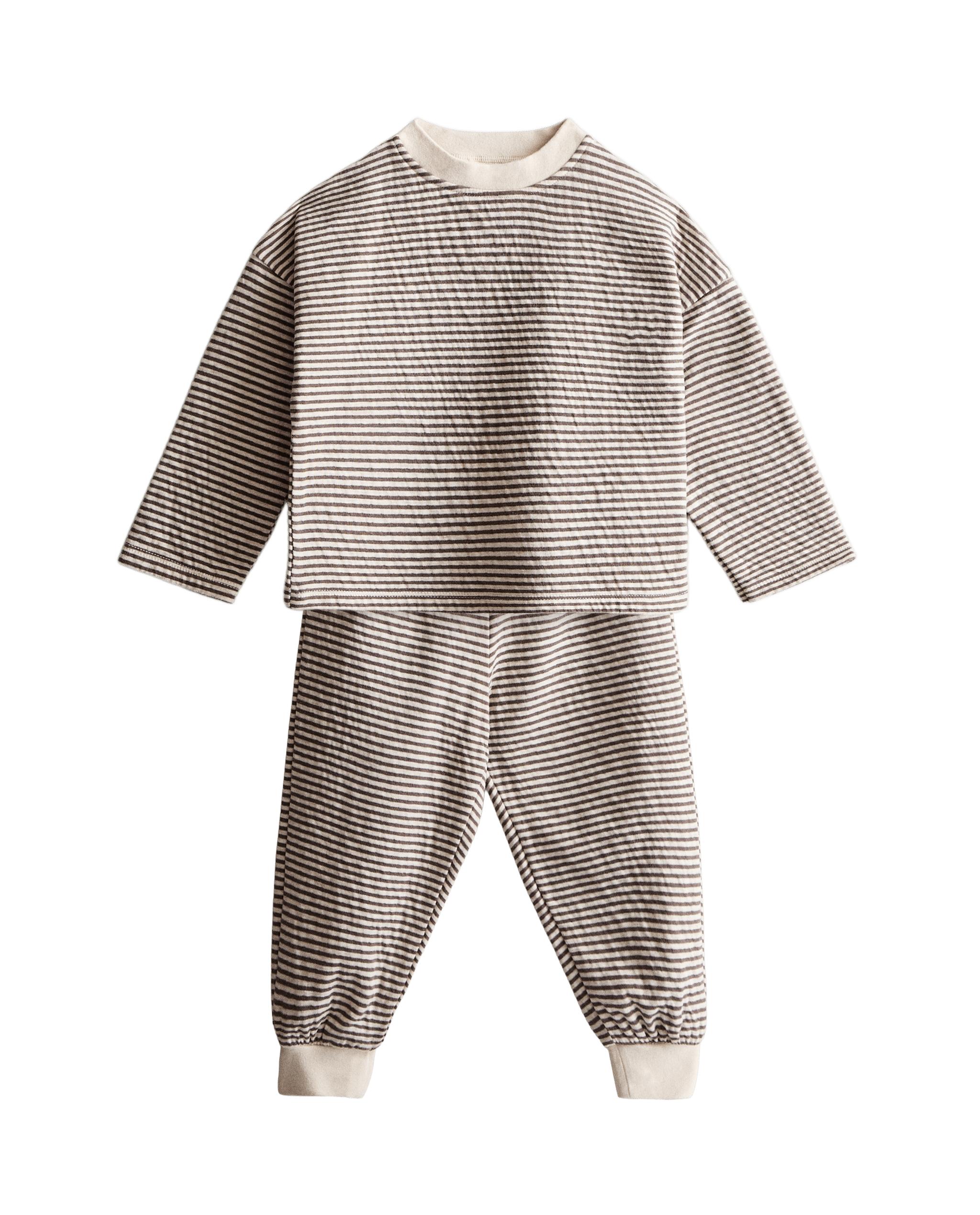 Set Pigiama In Raso A Righe Per Bambini E Ragazze - Camicia Con Risvolto E Pantaloni - Quattro Stagioni