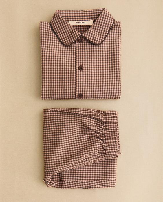 CONJUNTO DE PIJAMA INFANTIL DE FLANELA COM XADREZ PEQUENO