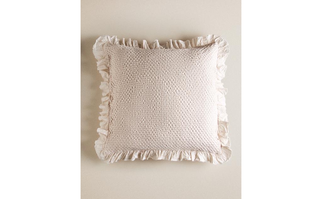 KIDS’ MINI WAFFLE TEXTURE CUSHION COVER WITH RUFFLE TRIM KIDS’ MINI WAFFLE TEXTURE CUSHION COVER WITH RUFFLE TRIM