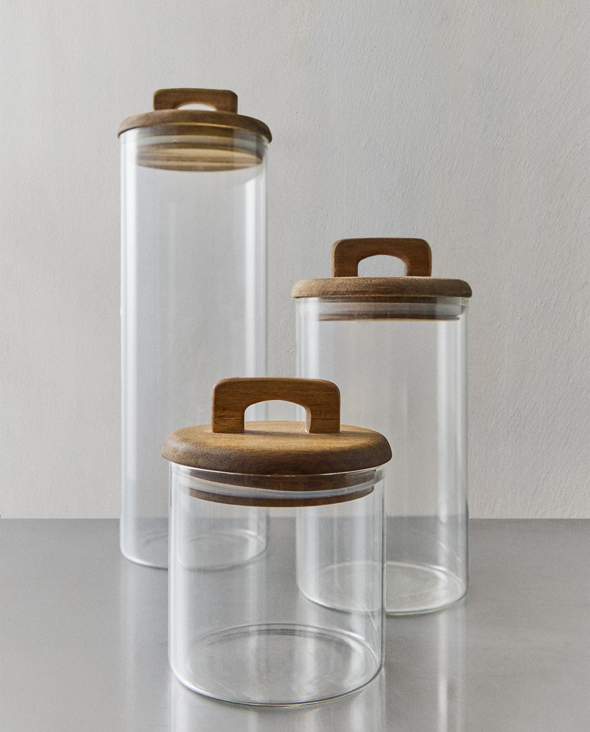 BOROSILICATE GLASS AND WOOD STORAGE JAR- Medium