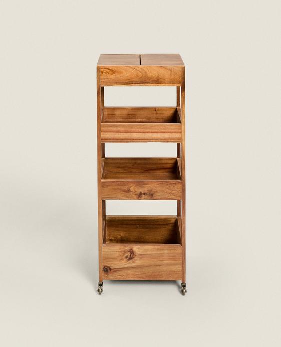 Acacia Wood Storage Unit with Wheels - Versatile & Mobile