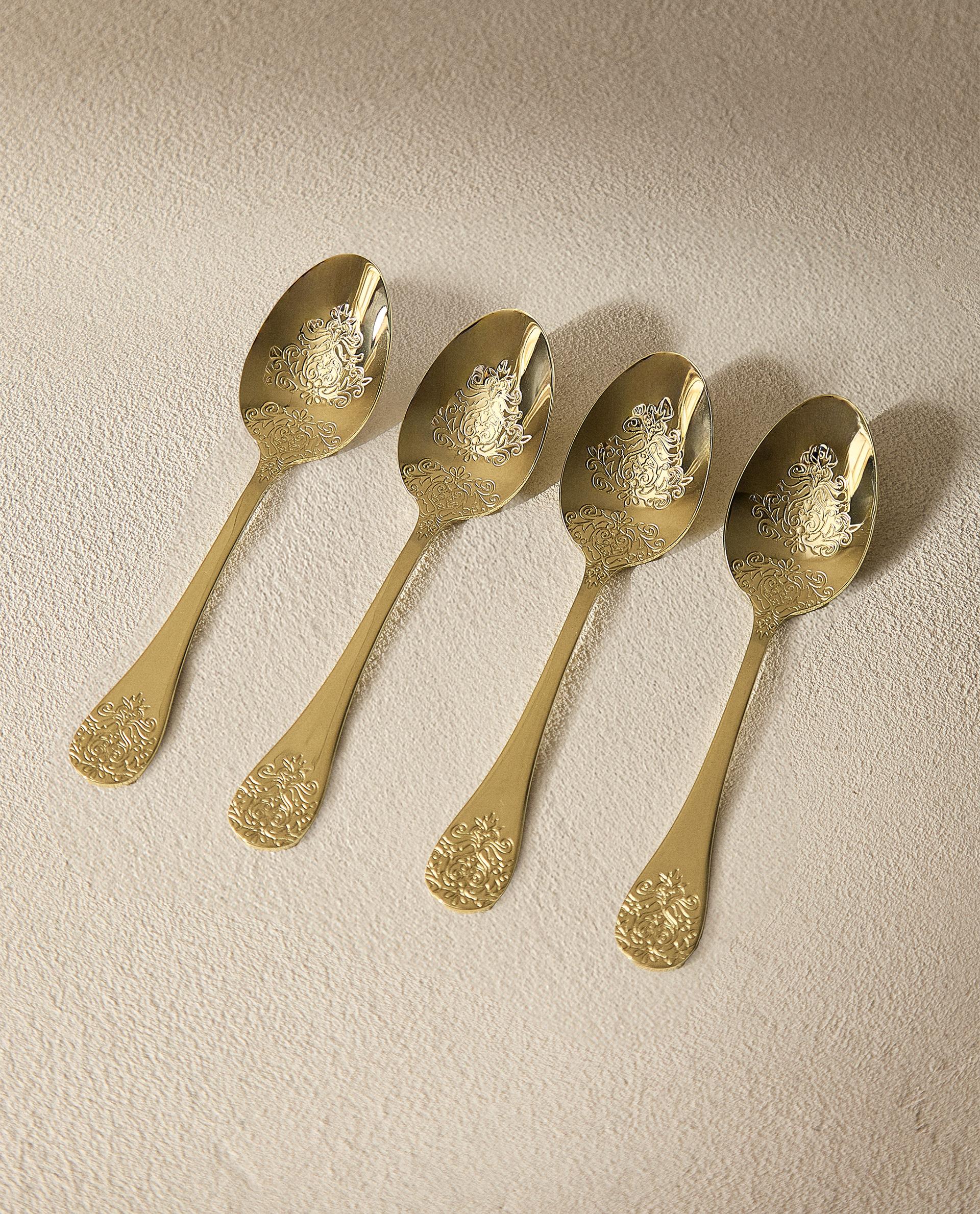 PACK OF DESSERT SPOONS WITH DECORATIVE ENGRAVING (PACK OF 4)