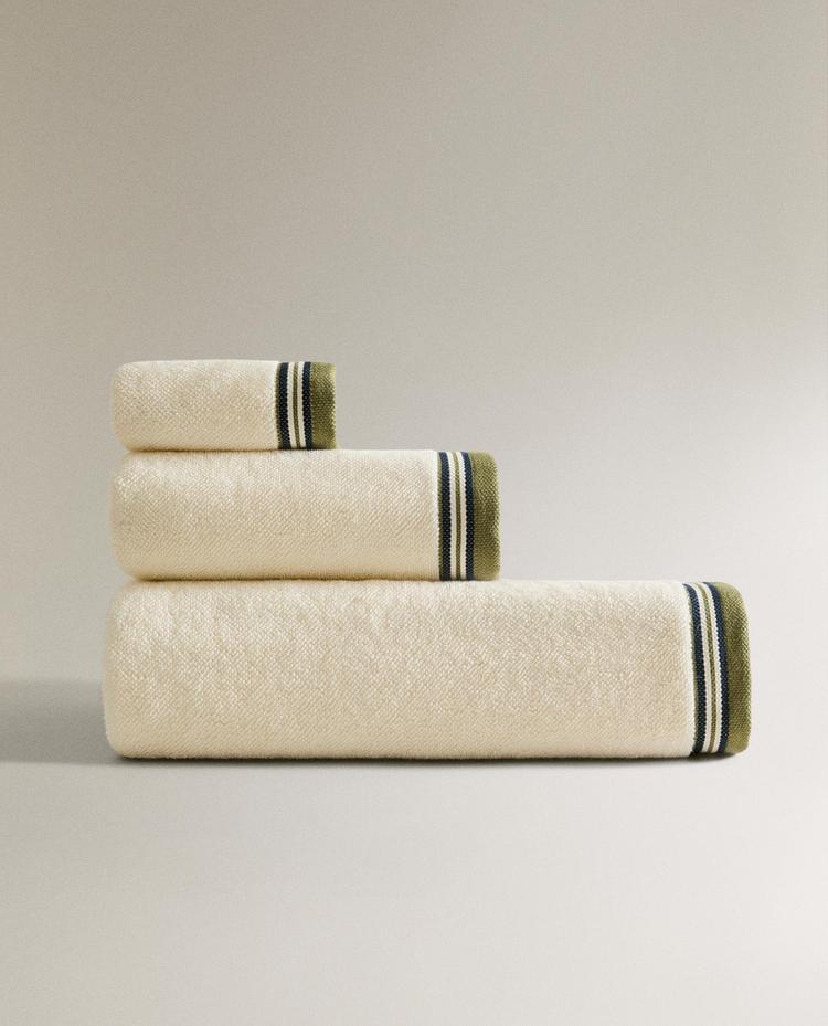 SERVIETTE DE BAIN POINT DE RIZ BORDURE SERVIETTE DE BAIN POINT DE RIZ BORDURE
