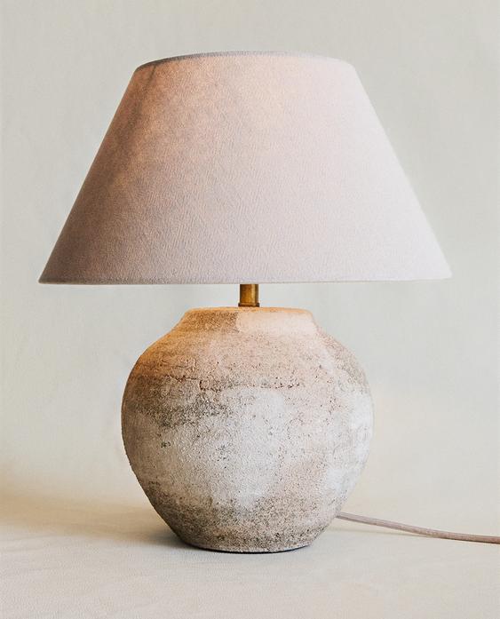 Elegant Aged Ceramic Table Lamp with Linen Shade | Zara Home