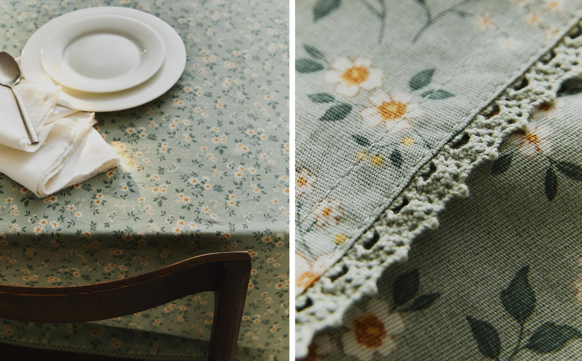 WILDFLOWER TABLECLOTH WITH LACE TRIM WILDFLOWER TABLECLOTH WITH LACE TRIM