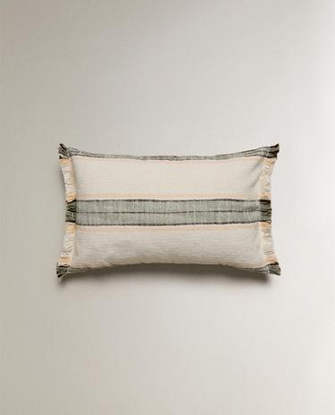 STRIPED CUSHION COVER WITH FRINGING