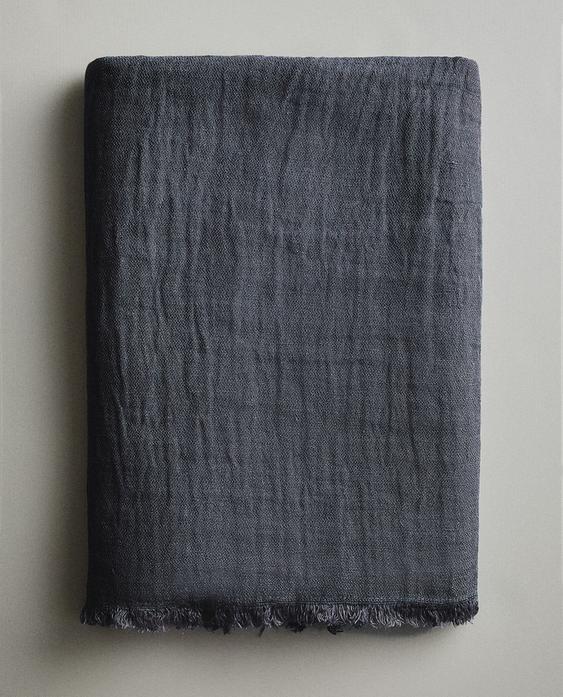 MANTA DE LINHO COM FRANJAS REVERSÍVEL