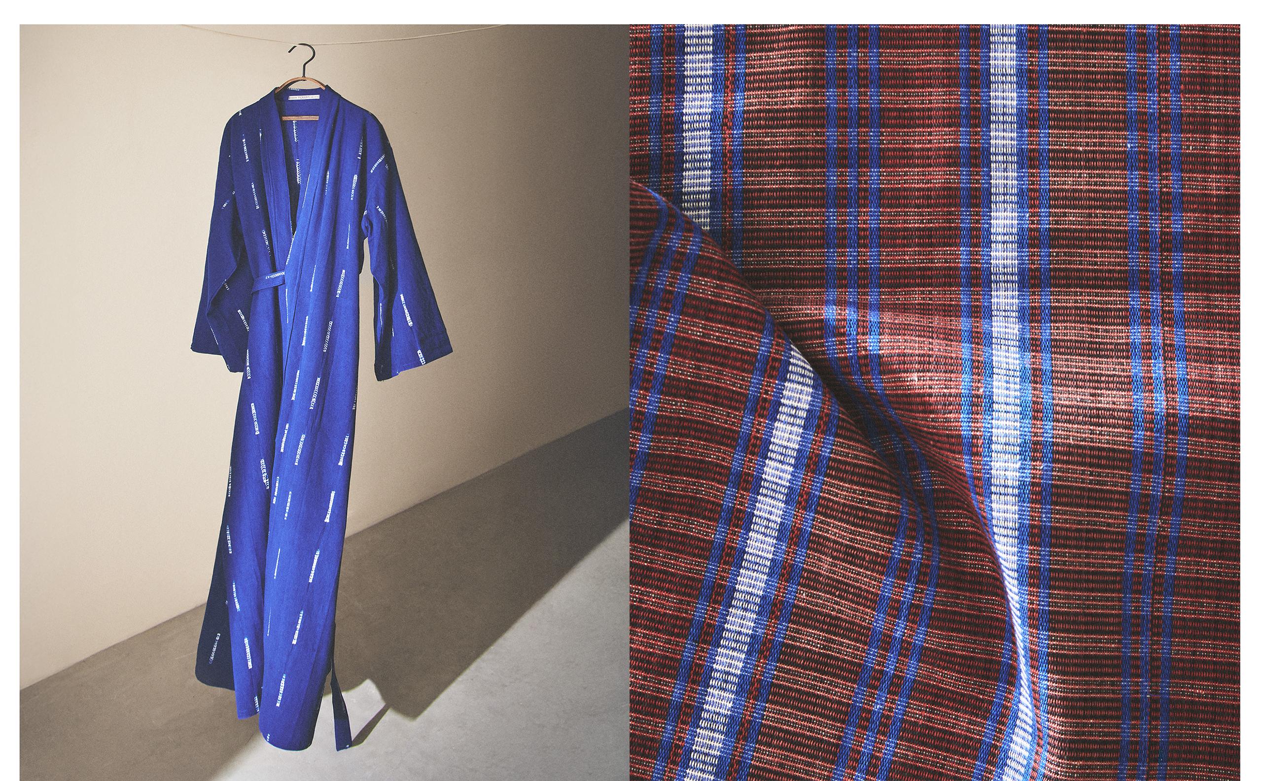 KIMONO ALGODÓN TIE-DYE, FUNDA COJÍN Y NECESER ALGODÓN RAYAS X TENSIRA