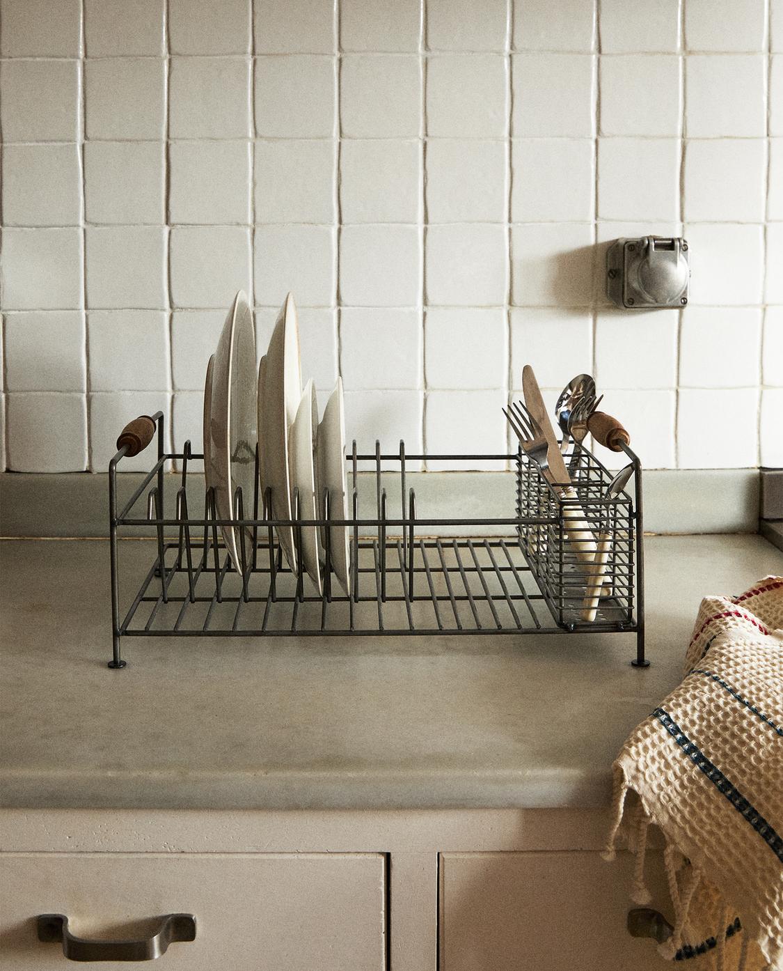 Wood Dish Rack Bamboo Dish Drying Rack 2-Tier Foldable Dish Rack