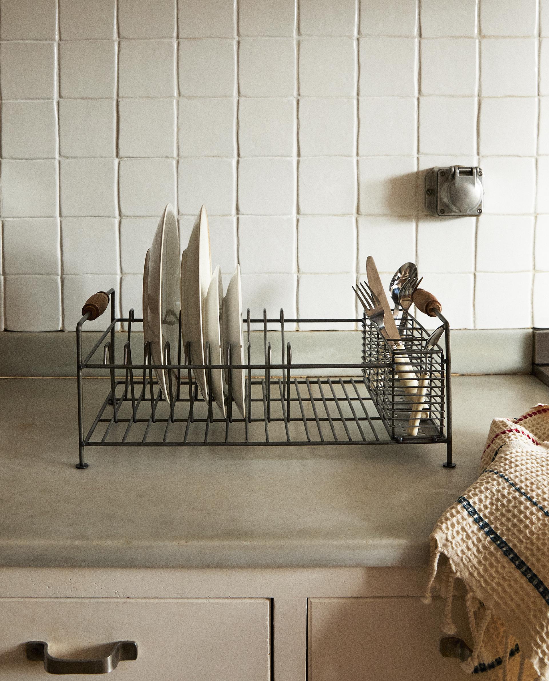 Vintage Dish Drainer IRON AND ACACIA WOOD DISH DRAINER Zara Home