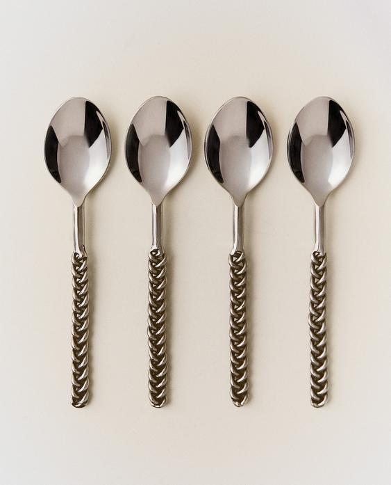 PACK OF DESSERT SPOONS WITH METAL BRAIDED HANDLES (PACK OF 4) PACK OF DESSERT SPOONS WITH METAL BRAIDED HANDLES (PACK OF 4)