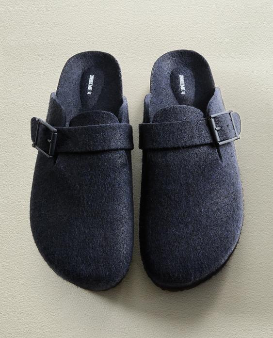 BUCKLED FELT MULE CLOG SLIPPERS BUCKLED FELT MULE CLOG SLIPPERS
