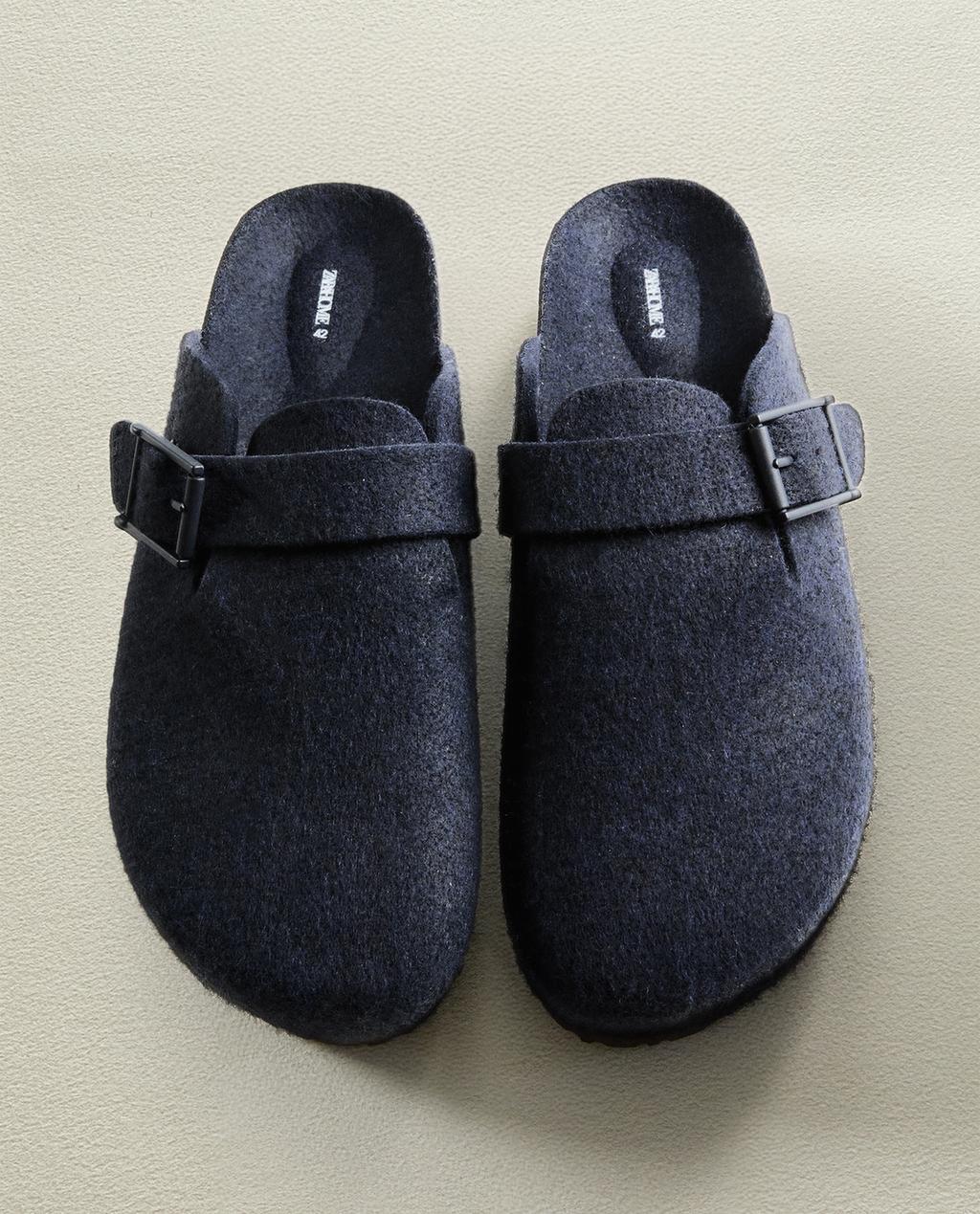 BUCKLED FELT MULE CLOG SLIPPERS BUCKLED FELT MULE CLOG SLIPPERS