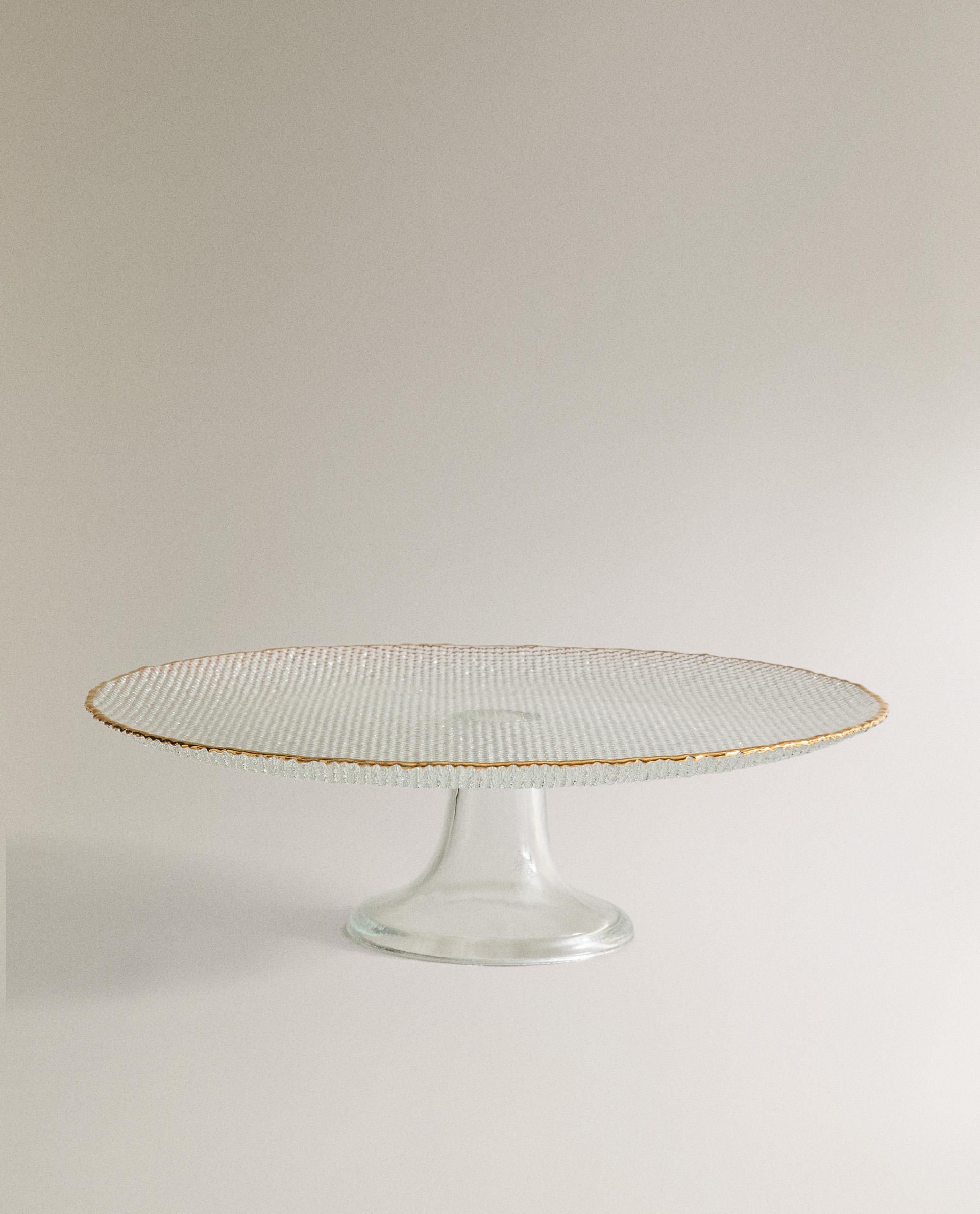 RAISED GLASS SERVING DISH WITH GOLD RIM