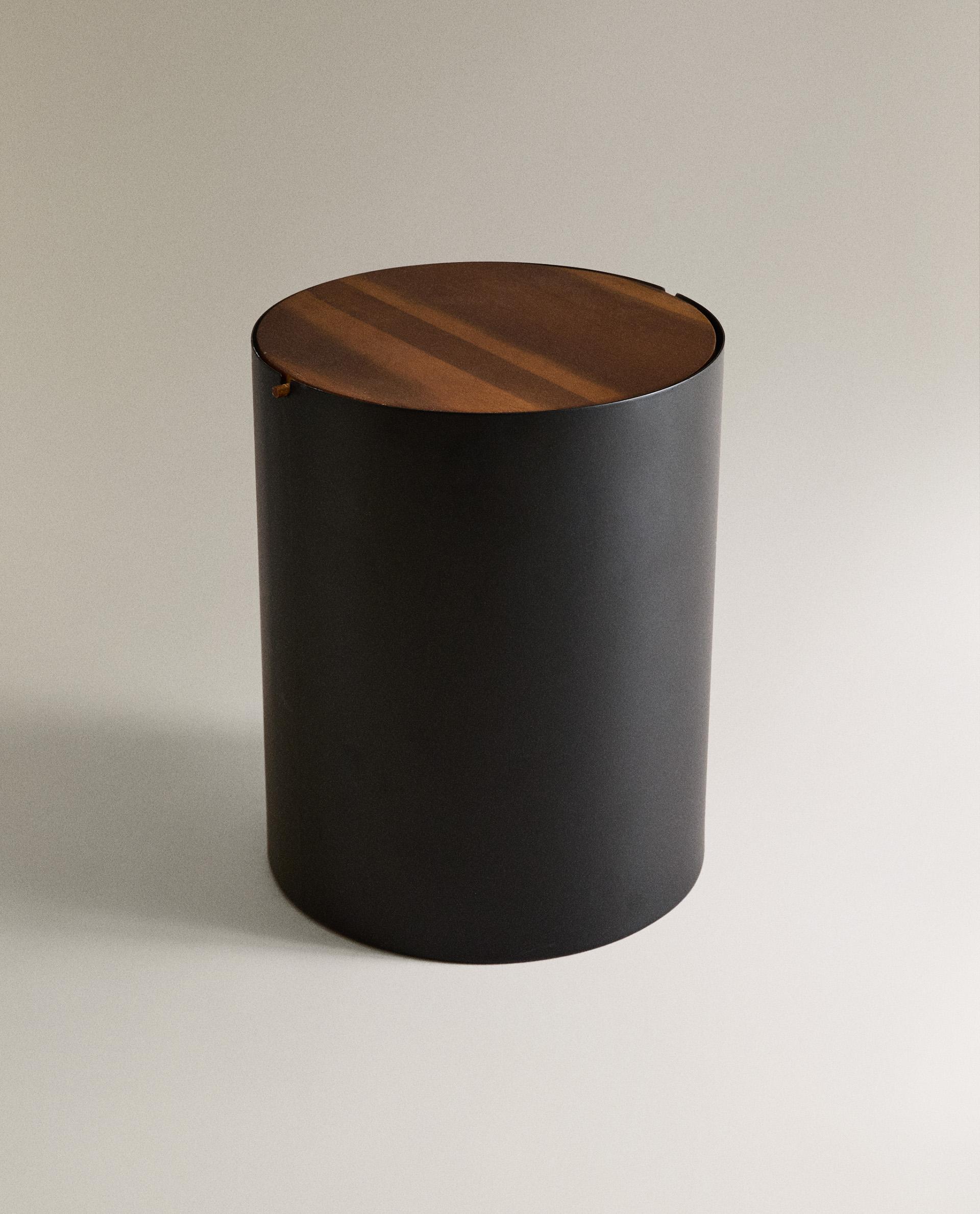 METAL BATHROOM BIN WITH WOODEN LID