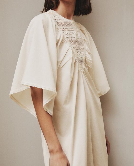 NIGHTDRESS WITH LACE TRIM SLEEVES