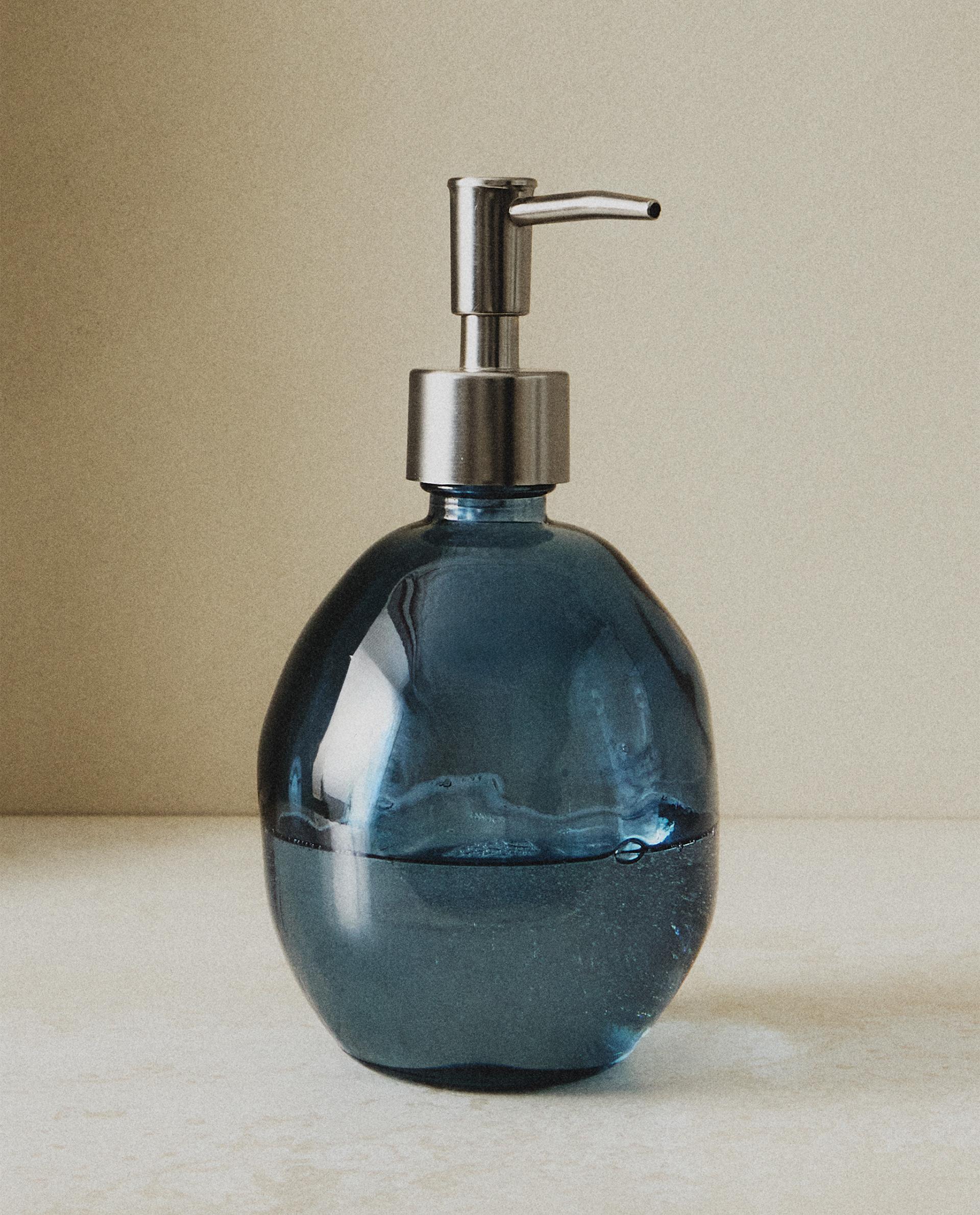 DISTRIBUTEUR SAVON VERRE BLEU TRANSLUCIDE DISTRIBUTEUR SAVON VERRE BLEU TRANSLUCIDE