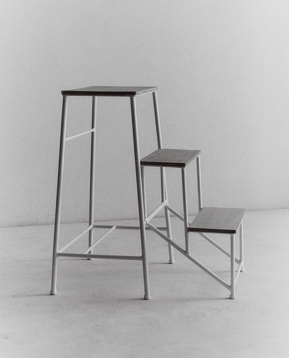 WOOD AND IRON THREE-STEP STOOL