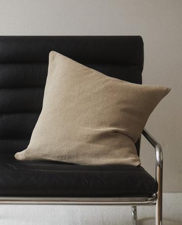 PLAIN WASHED LINEN QUILTED CUSHION COVER
