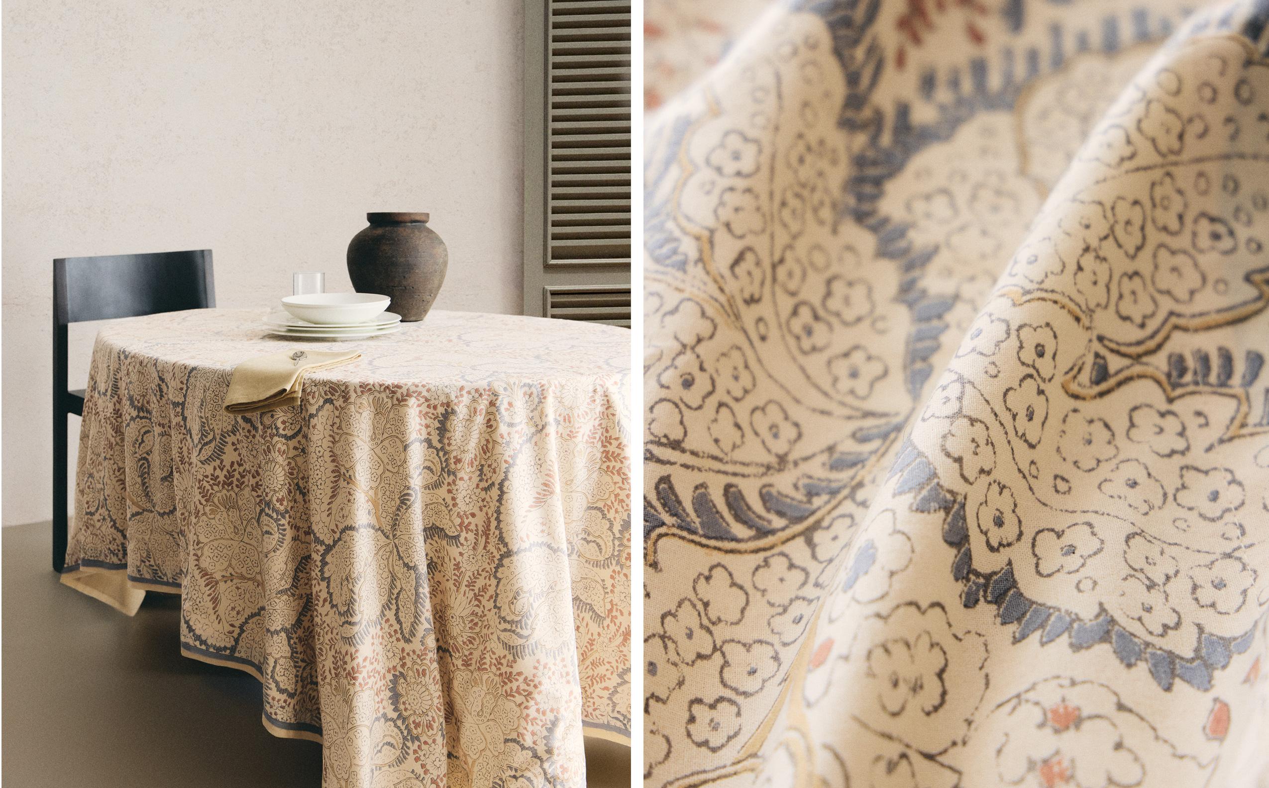 【未使用品】ZARAHOME リネンジャカード織 テーブルクロス フラワージャカード コットン リネン テーブルクロス | Zara