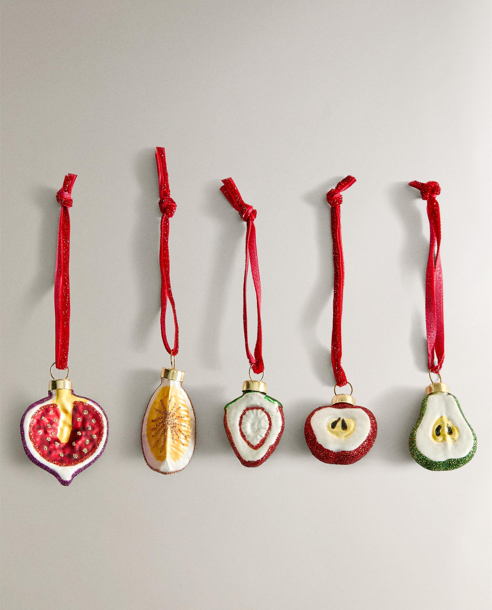 SET OF GLASS FRUIT TREE DECORATIONS (SET OF 5)