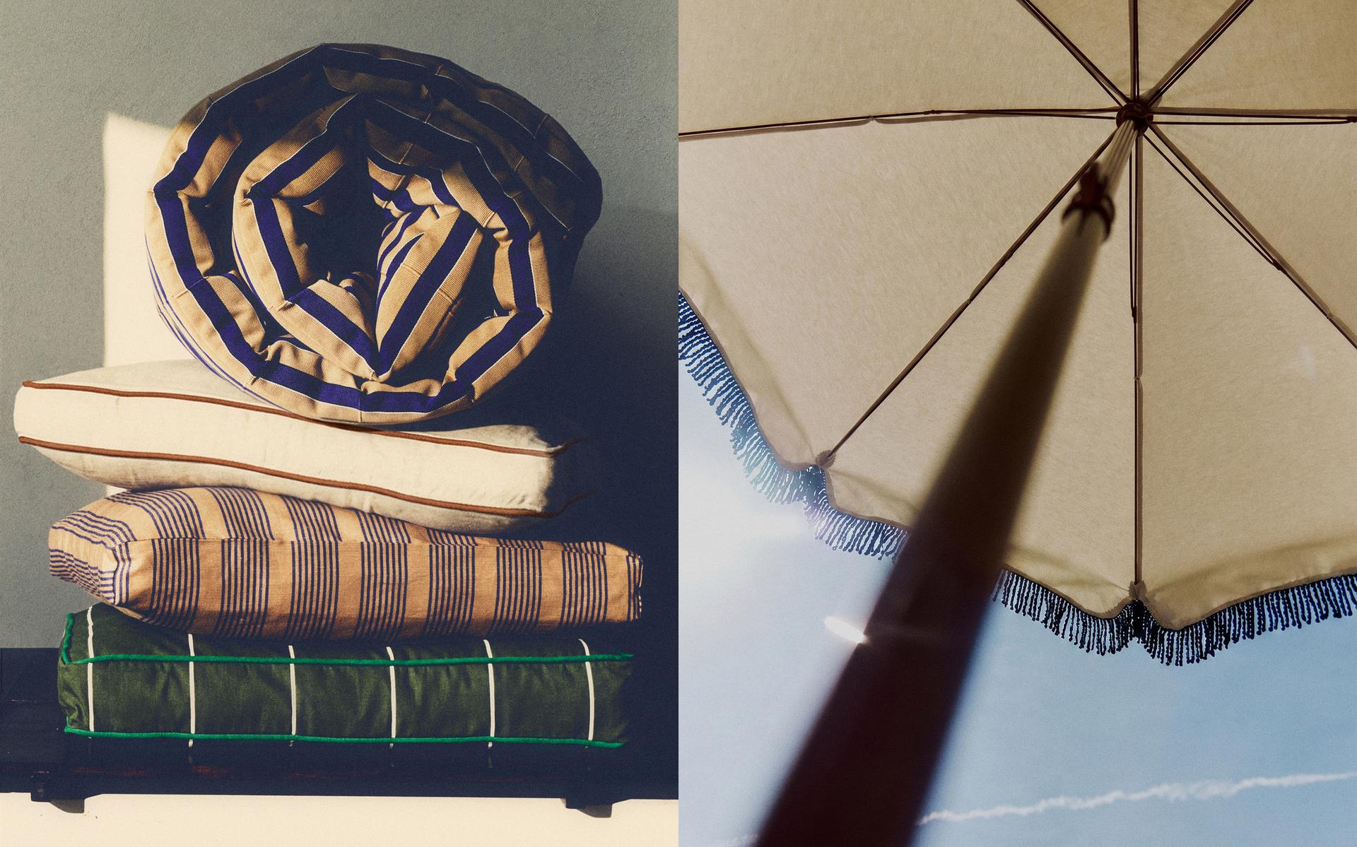 TOPPER, CUSHIONS AND BEACH UMBRELLA