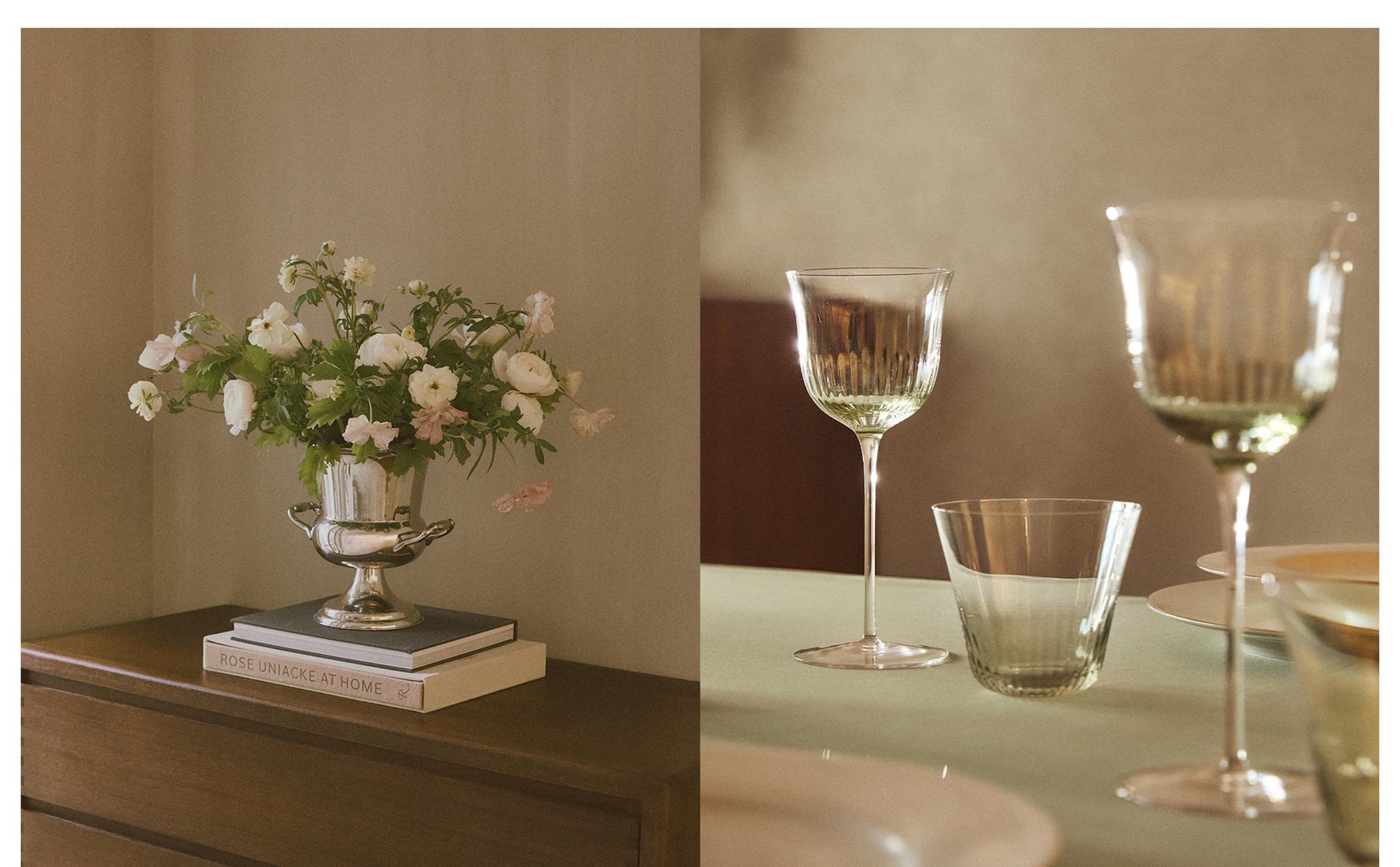 أكواب زجاجية شفافة وطقم أواني طعام من خزف رماد العظام أكواب زجاجية شفافة وطقم أواني طعام من خزف رماد العظام