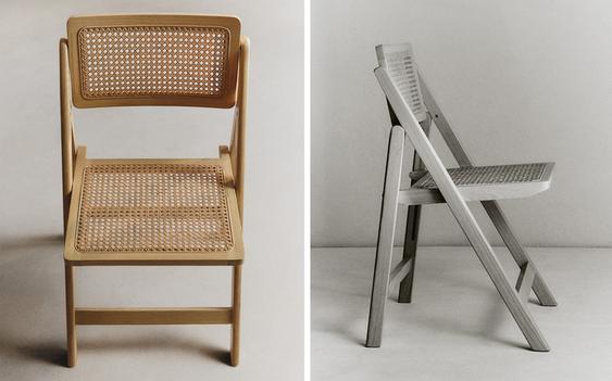 원목과 라탄 소재 접이식 의자