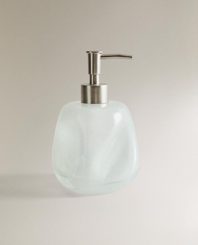 SHADED GREEN GLASS SOAP DISPENSER SHADED GREEN GLASS SOAP DISPENSER