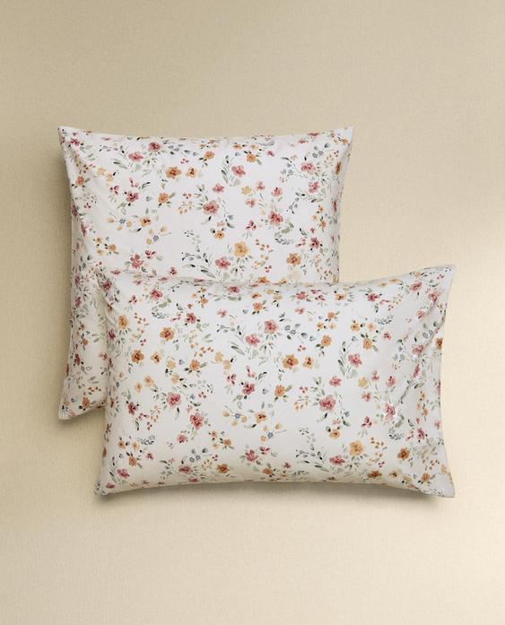 FLORAL COTTON PERCALE PILLOWCASE (200 THREAD COUNT)