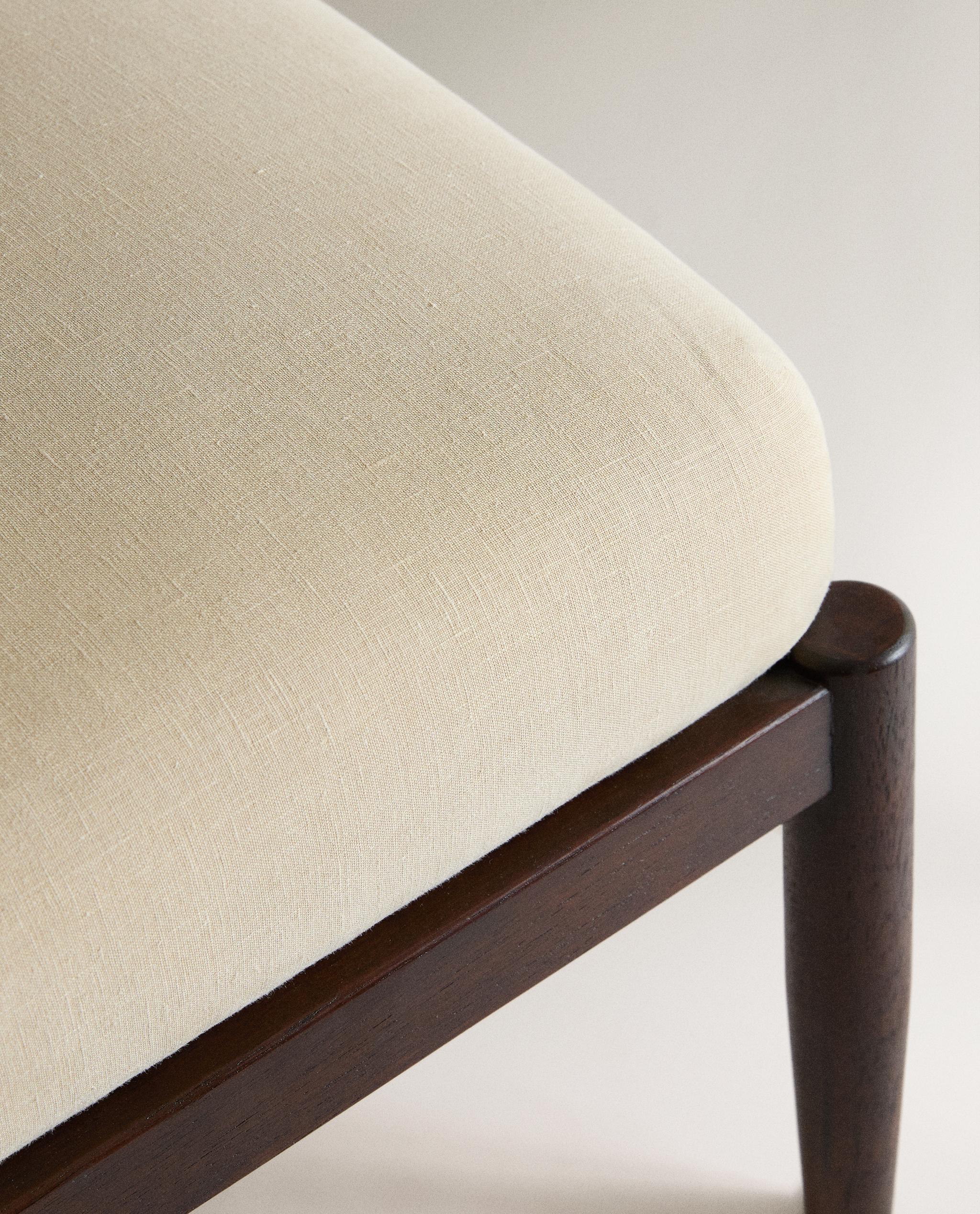 WOOD AND LINEN FOOTREST STOOL product thumbnail 6