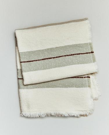 COUVERTURE COTON LIN RAYURES
