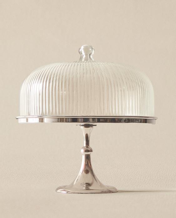 STAINLESS STEEL GLASS CAKE DISH