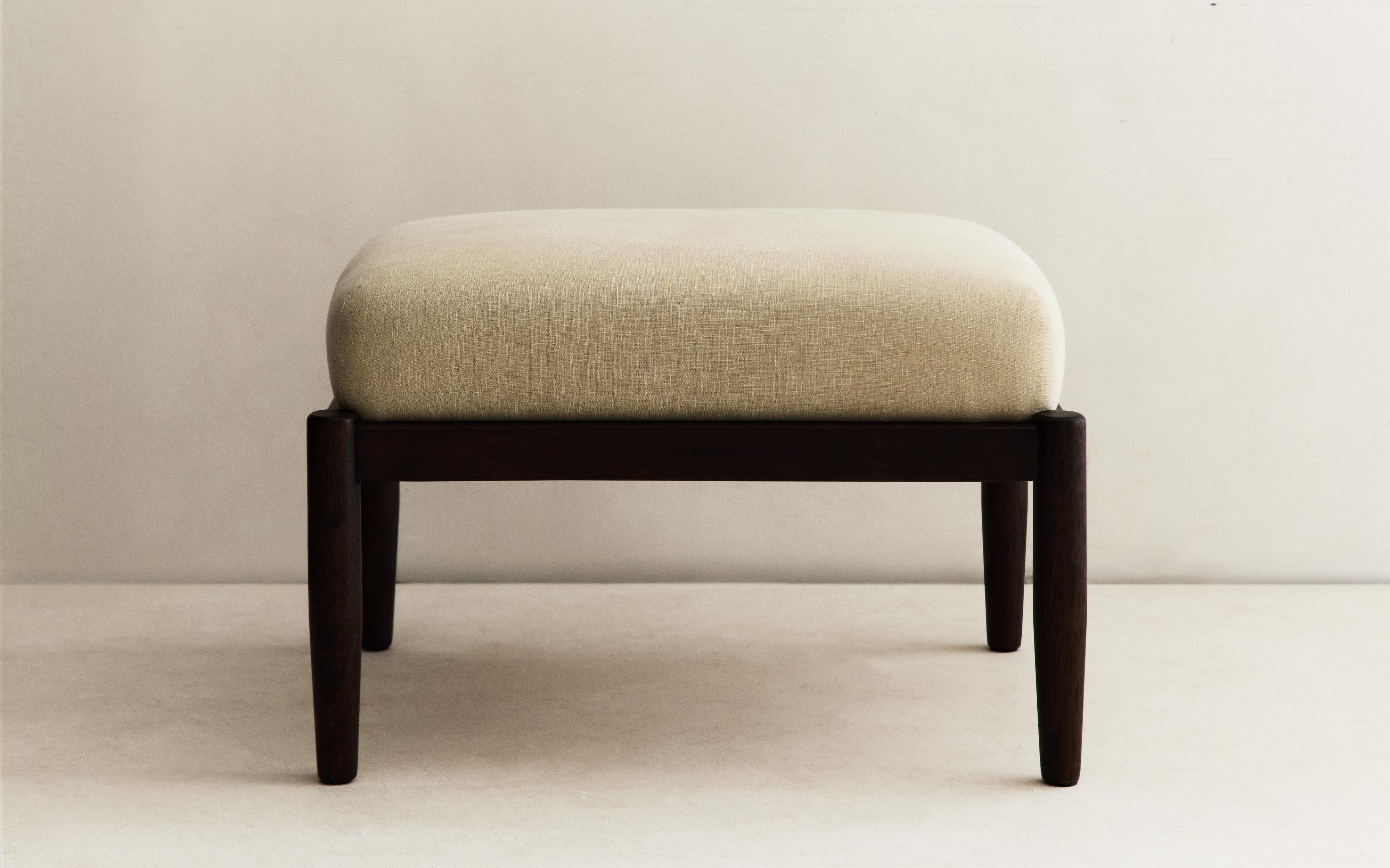 WOOD AND LINEN FOOTREST STOOL product thumbnail 8