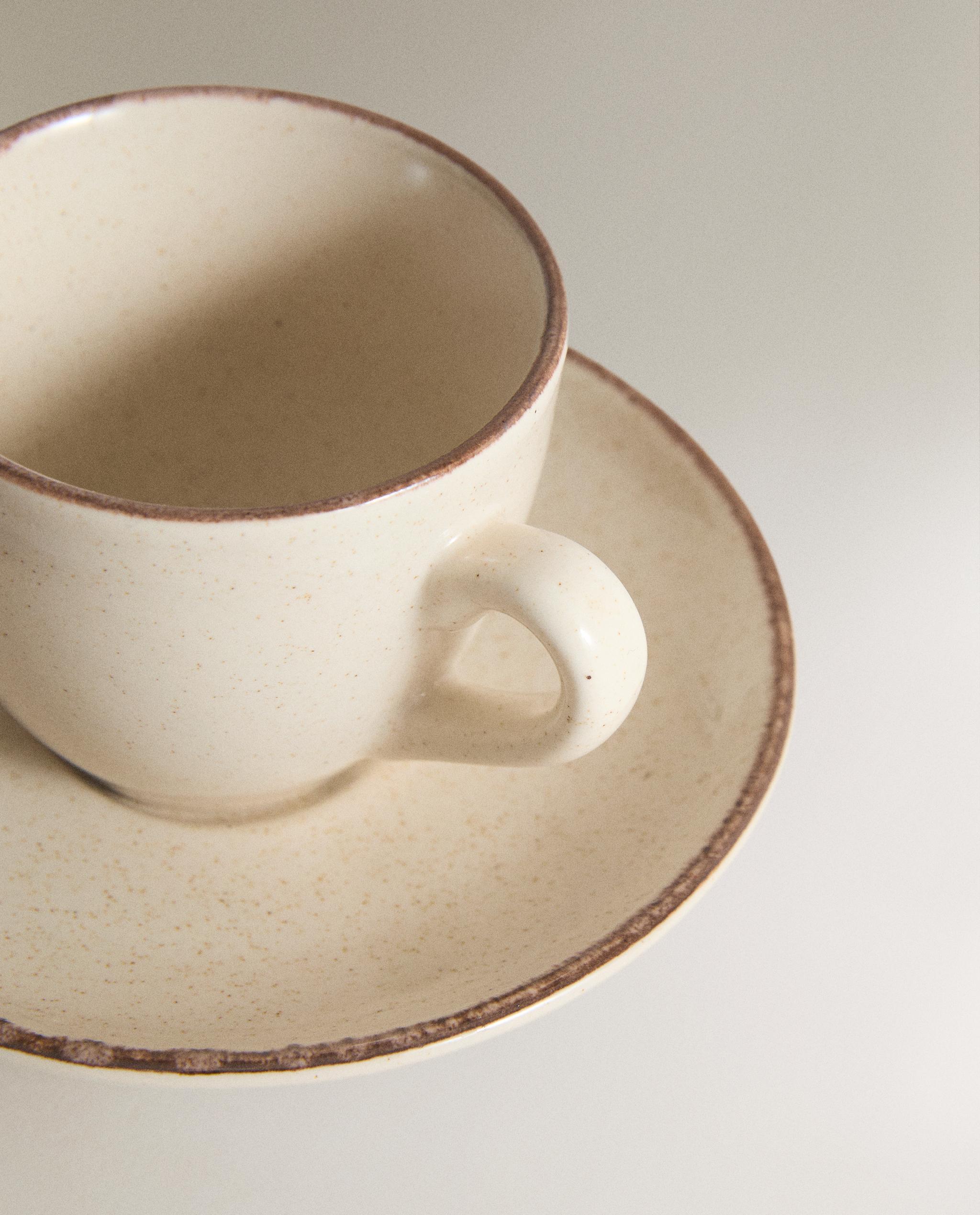 STONEWARE COFFEE CUP AND SAUCER WITH ANTIQUE FINISH RIM product thumbnail 8