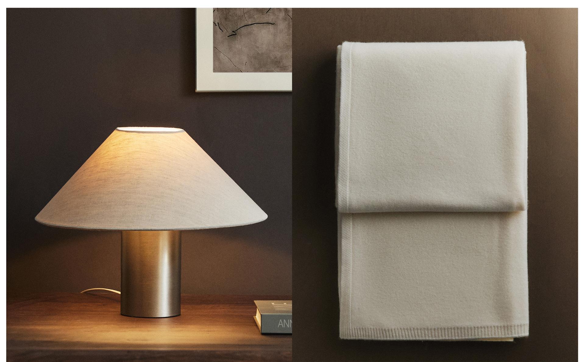 LAMPU MEJA LOGAM DAN SELIMUT KASMIR