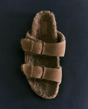 صندل جلد شمواه دافئ بإبزيم مزدوج