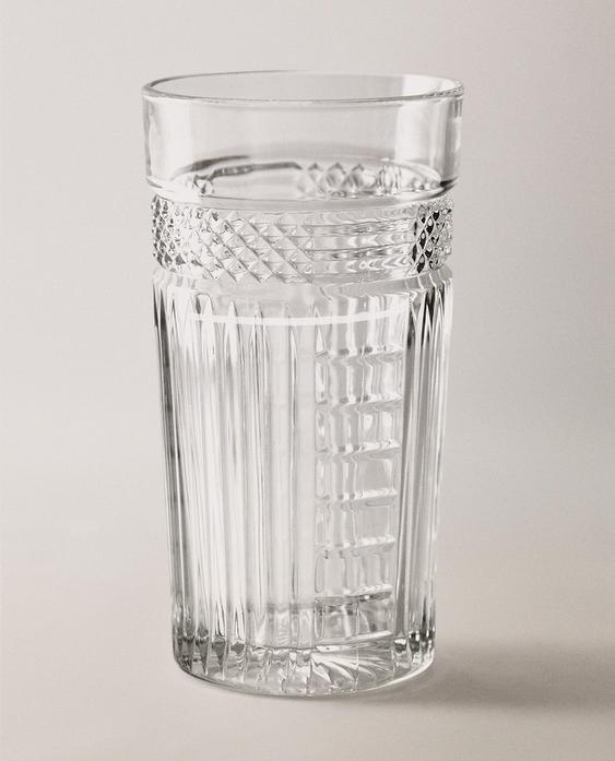 كوب طويل زجاج بتصميم مخطط بارز