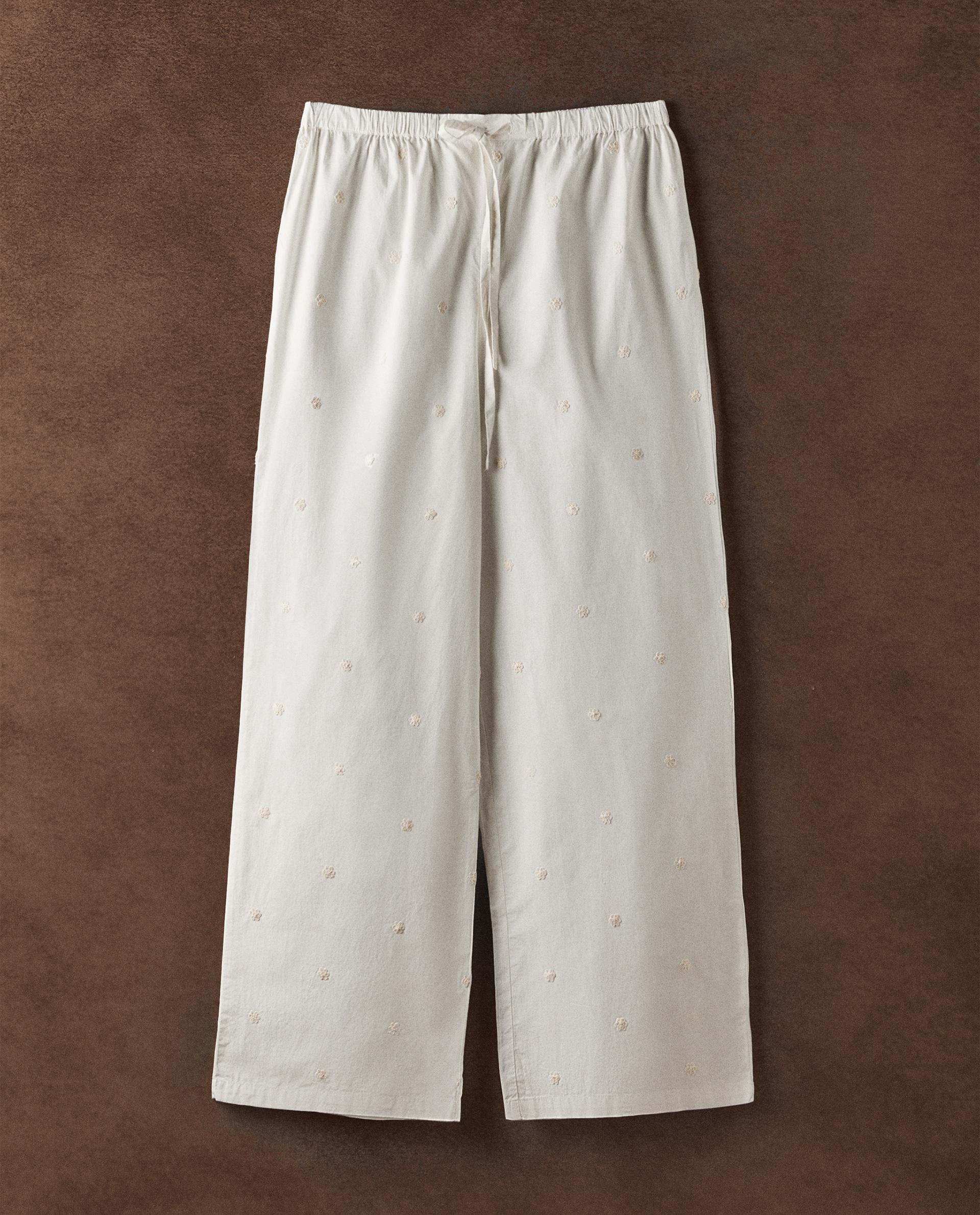 COTTON TROUSERS WITH FLORAL EMBROIDERY