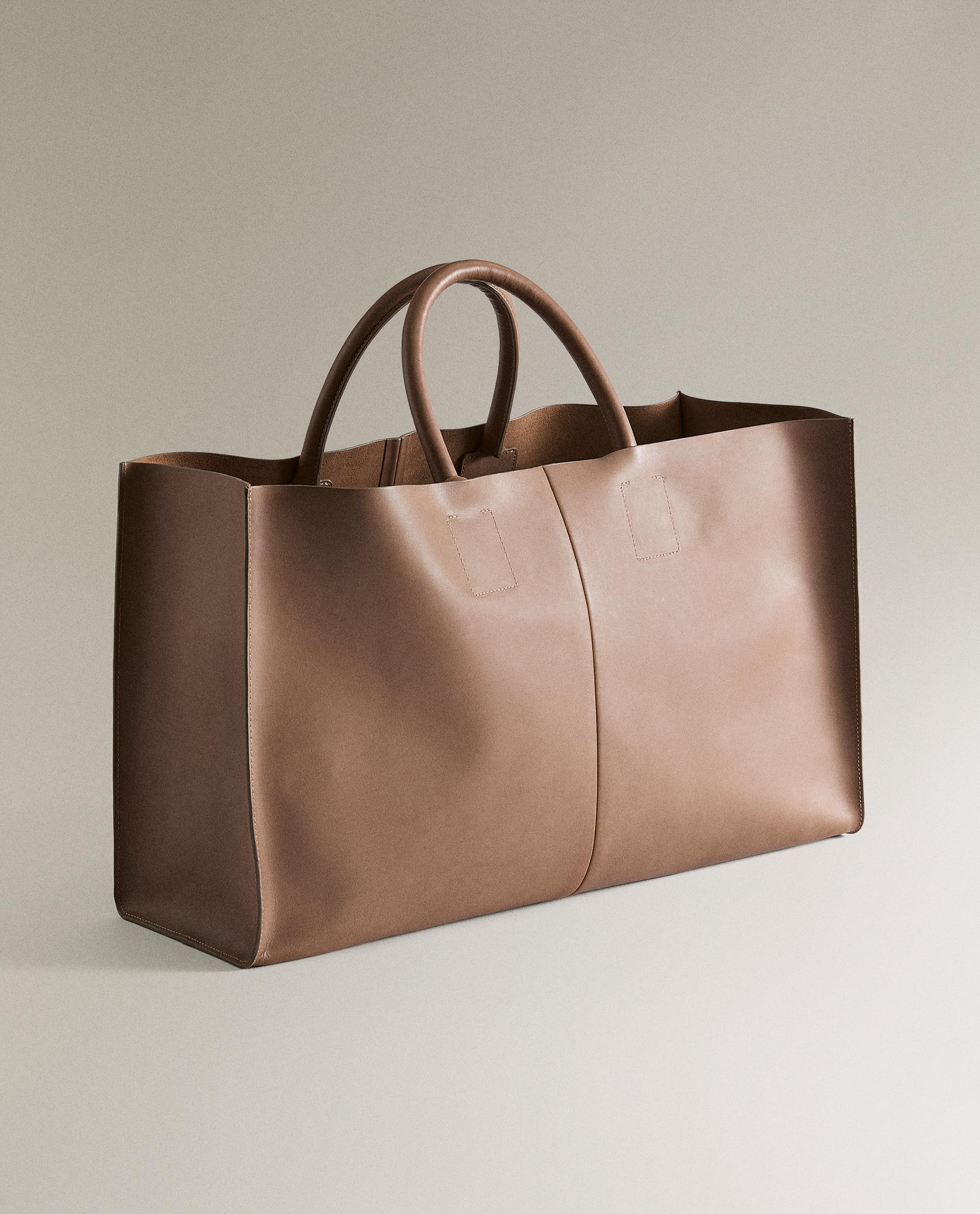 Zara leather tote bag with zip detail sale