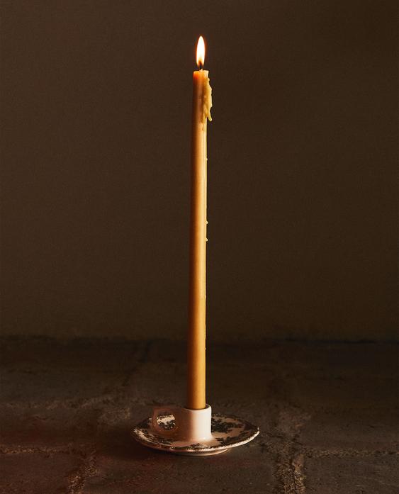 FLORAL EARTHENWARE CANDLESTICK