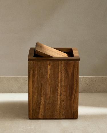 SQUARE WOODEN BATHROOM TRASH CAN