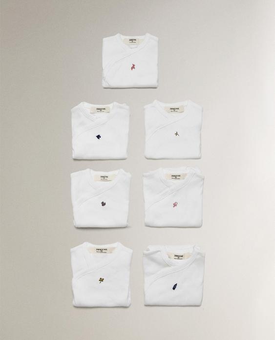 SET OF EMBROIDERED COTTON BODYSUITS (PACK OF 7) SET OF EMBROIDERED COTTON BODYSUITS (PACK OF 7)